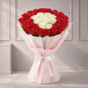 35 Red and White Roses Bouquet In Pink Wrap