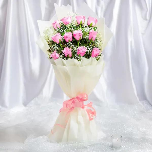 12 Pink Roses Bouquet