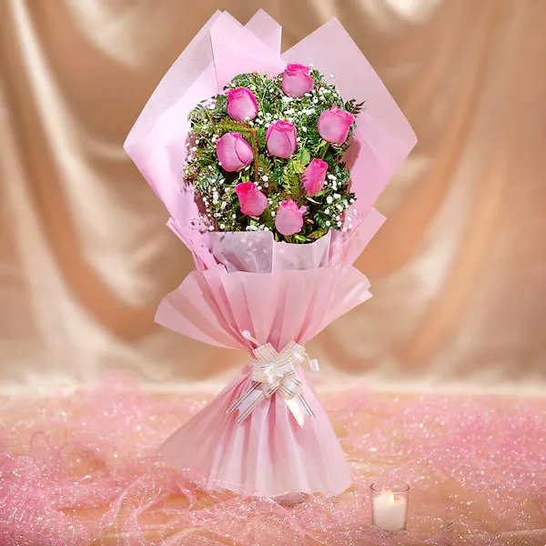 Beauty 8 Pink Roses Bouquet