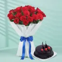 15 Red Rose Bouquet with Chocolate Truffle Cake